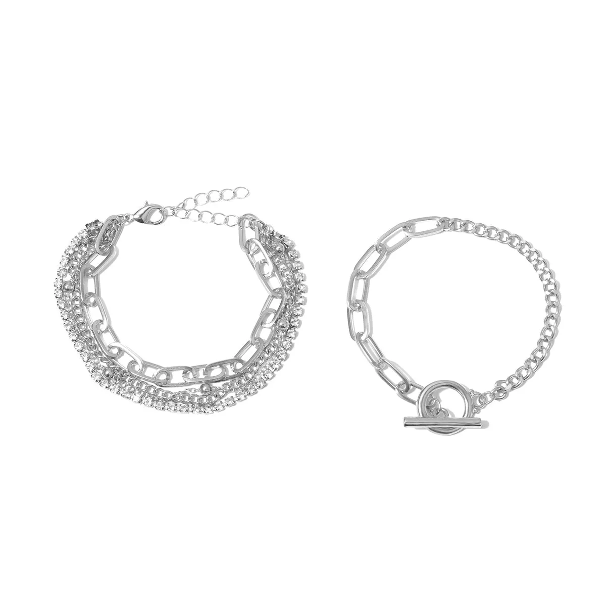 Cubic Zirconia & Silver-Plated Curb Chain Bracelet Set