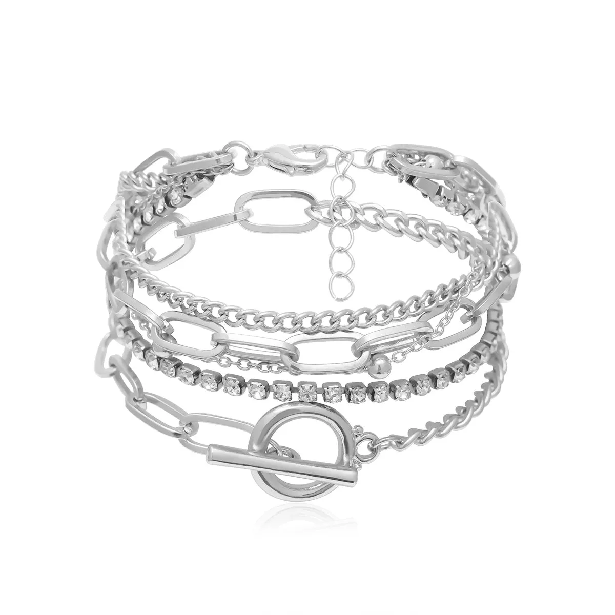 Cubic Zirconia & Silver-Plated Curb Chain Bracelet Set