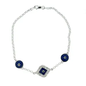 Cubic Zirconia and Enamel 'Evil Eye" Bracelet in Silver