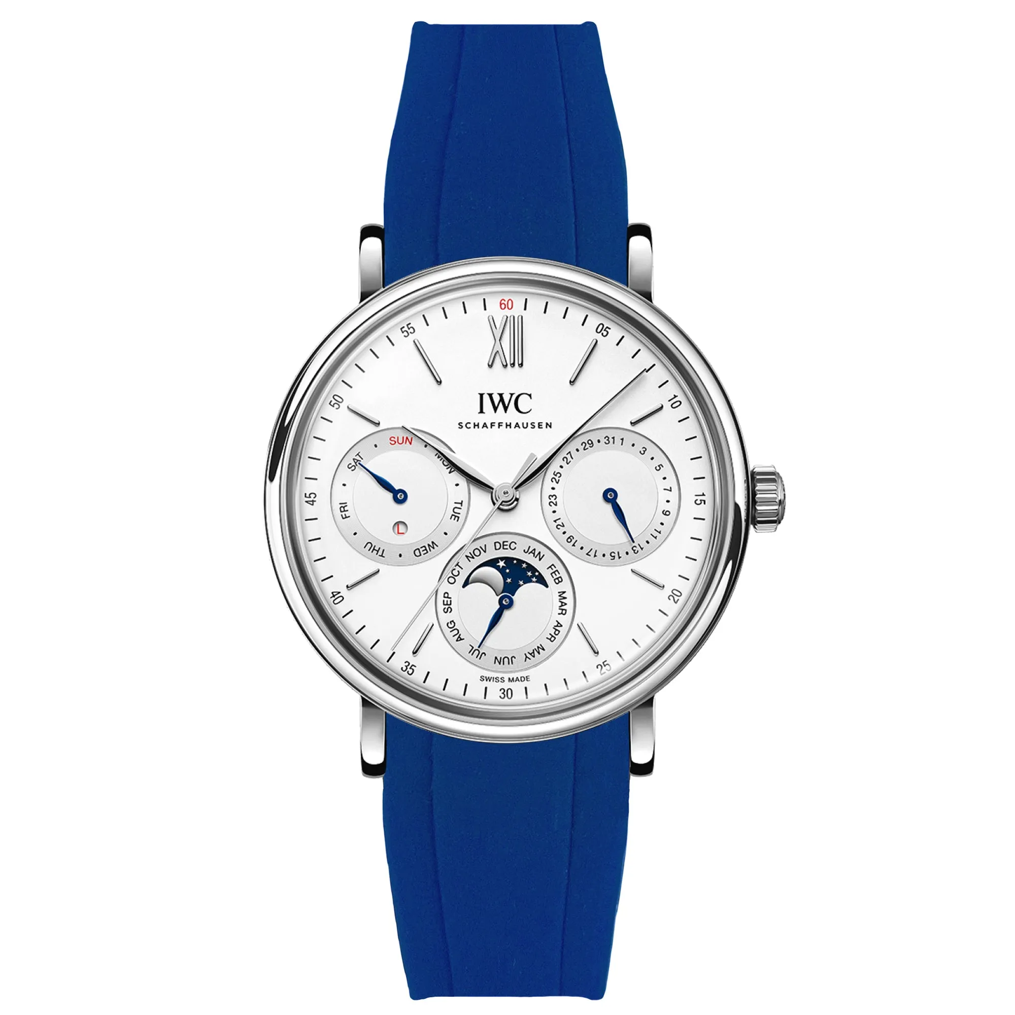 Curved End Rubber Strap for IWC Portugieser – Royal Blue (2418)