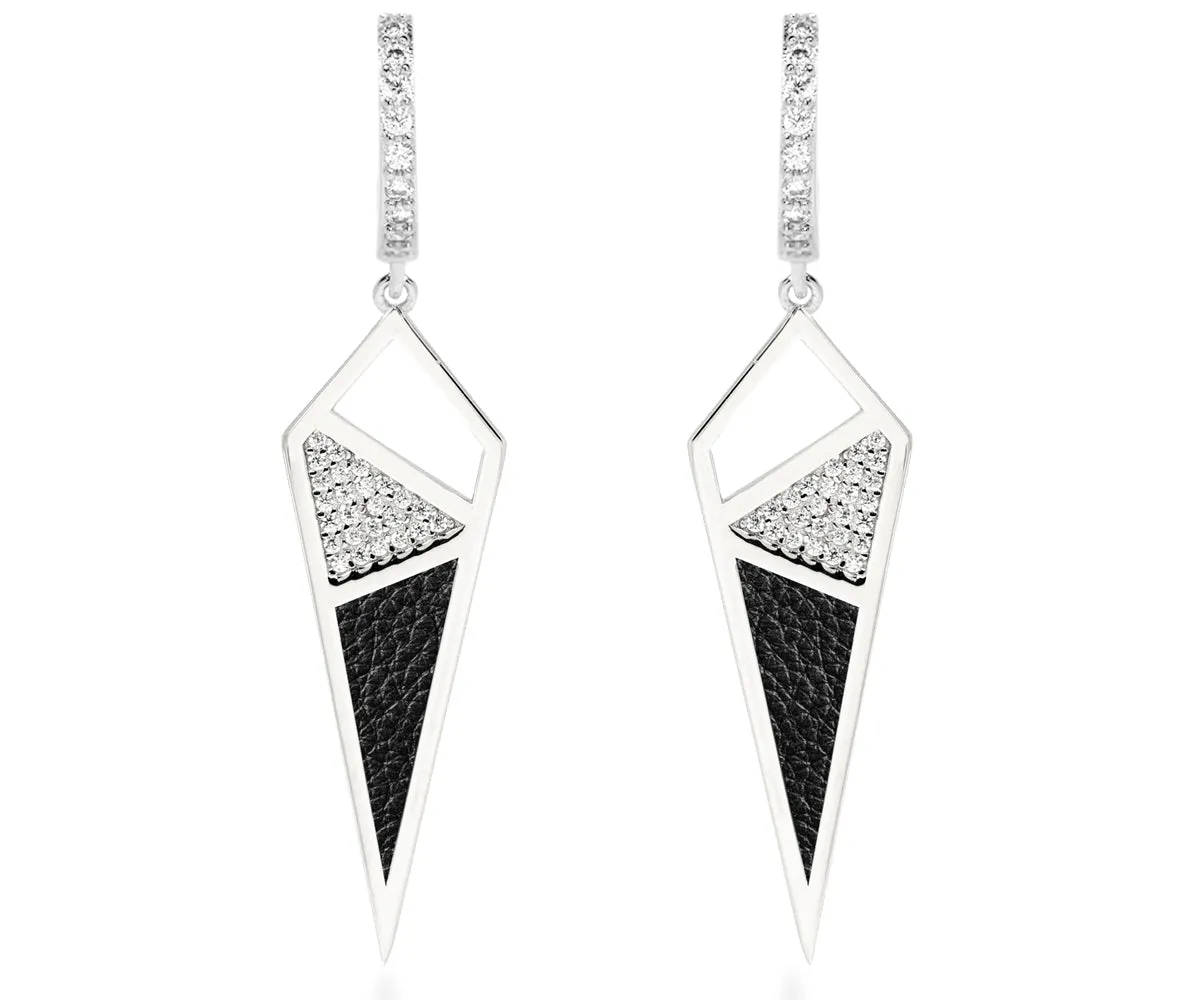Dagger Leather Inlay Crystal Earrings