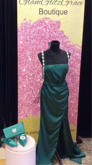 Dark green slit dress by Ricauica