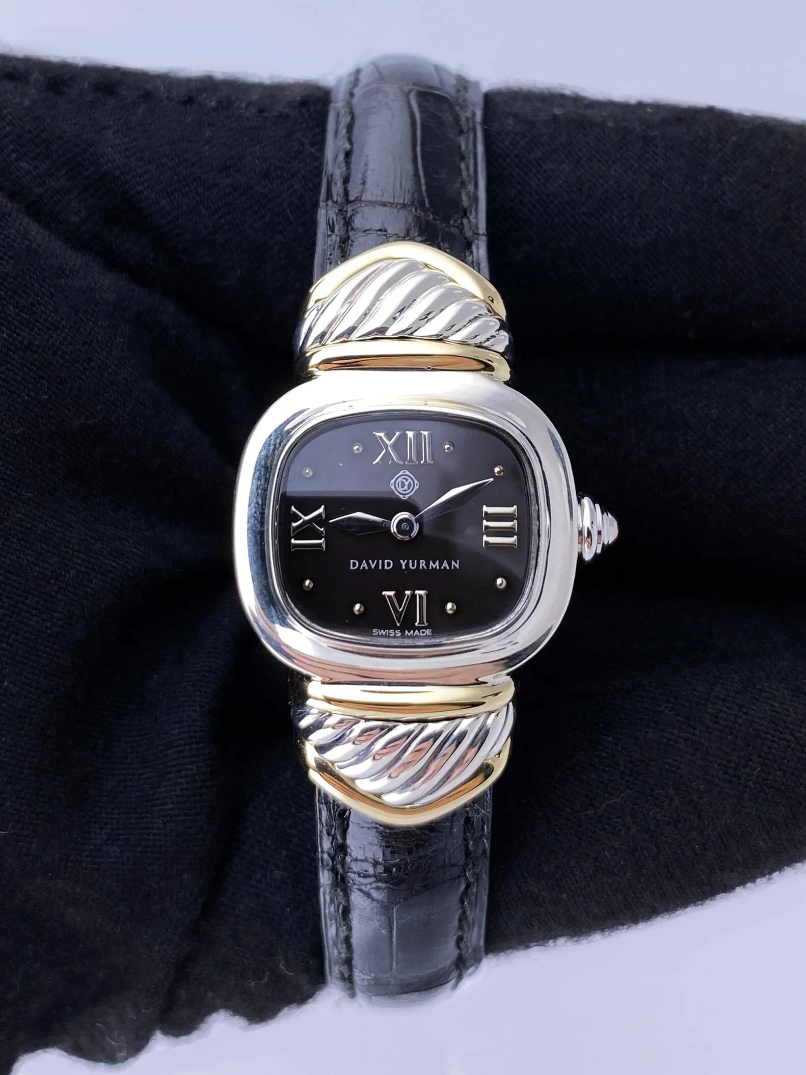 David Yurman Black Dial 14K Gold Steel Ladies Watch