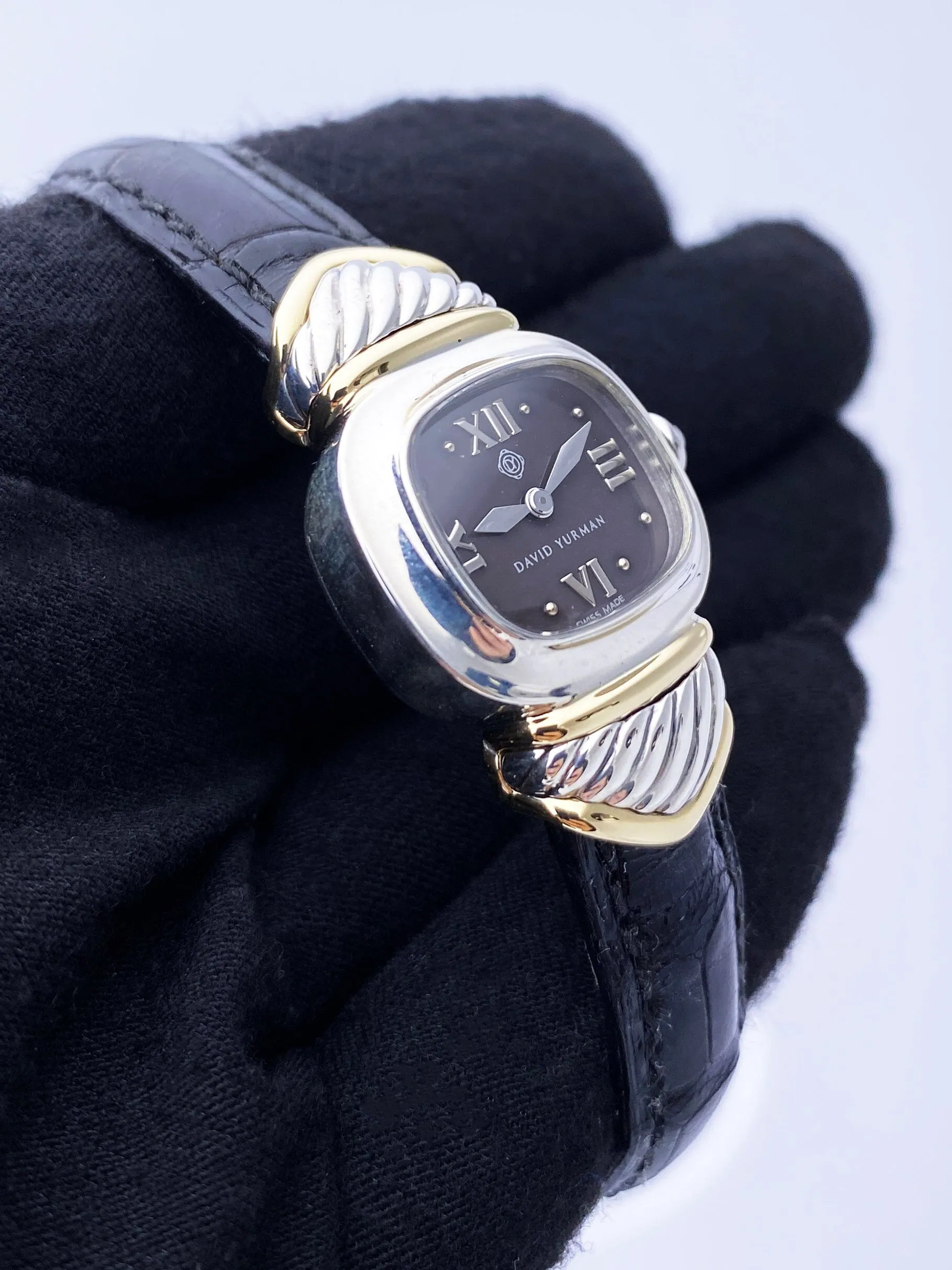 David Yurman Black Dial 14K Gold Steel Ladies Watch