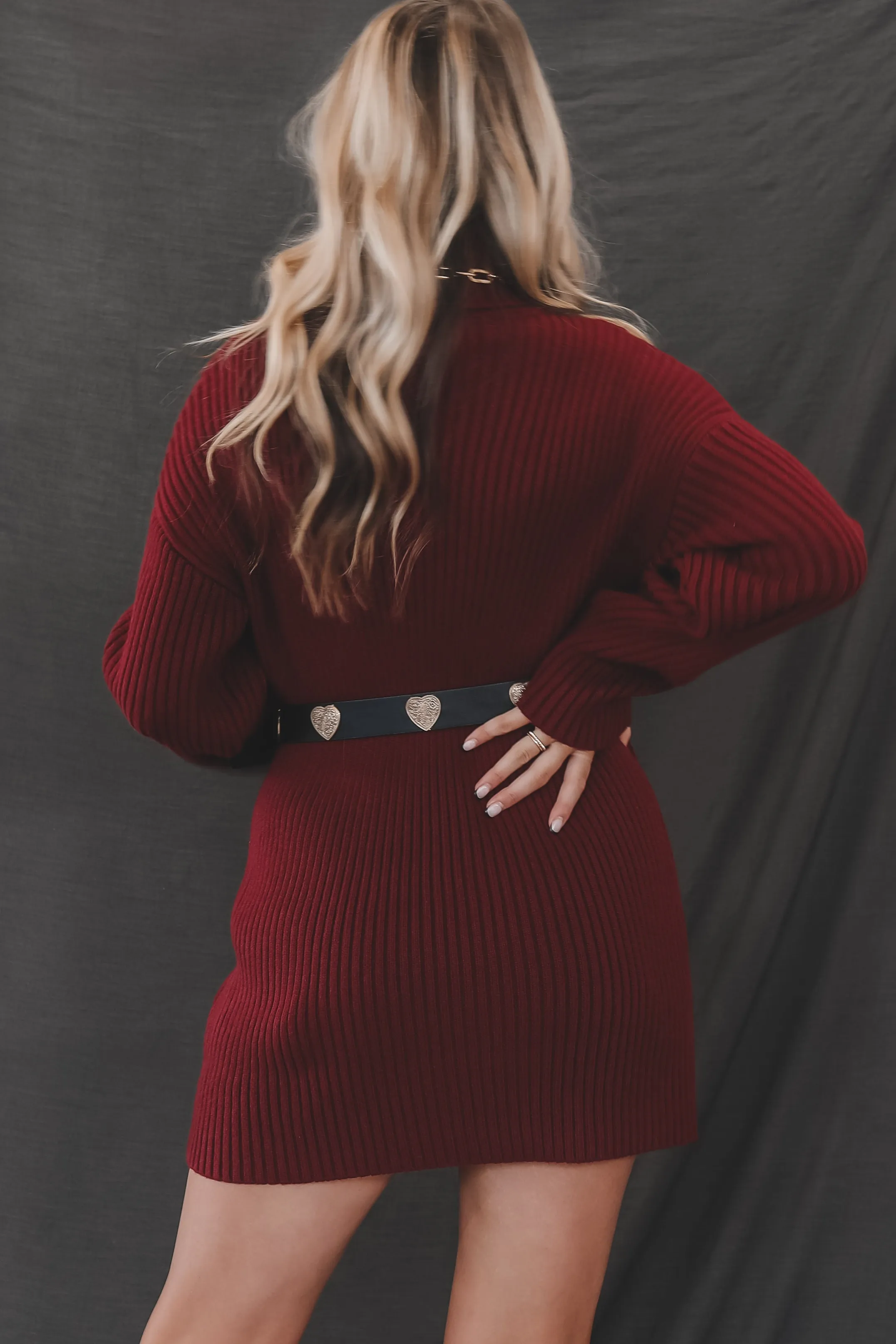 DEAL Cold And On Trend Burgundy Sweater Dress