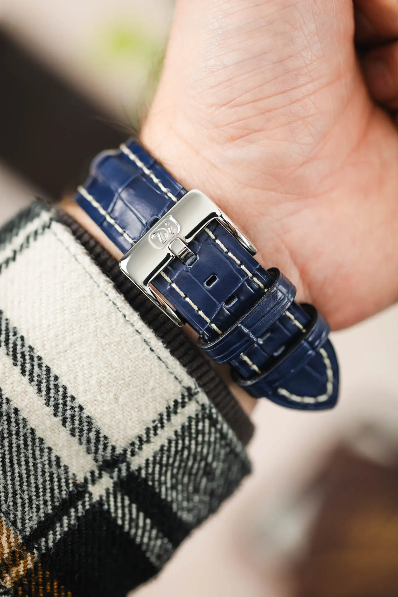 Di-Modell BALI CHRONO Alligator-Embossed Padded Watch Strap in BLUE