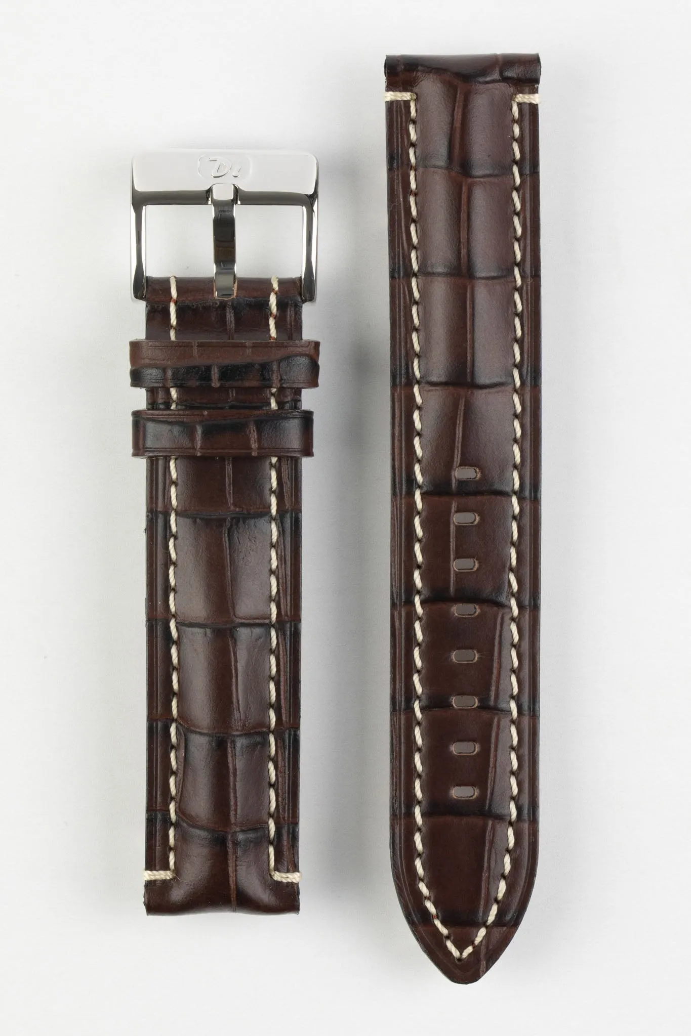 Di-Modell BALI CHRONO Alligator-Embossed Padded Watch Strap in BROWN