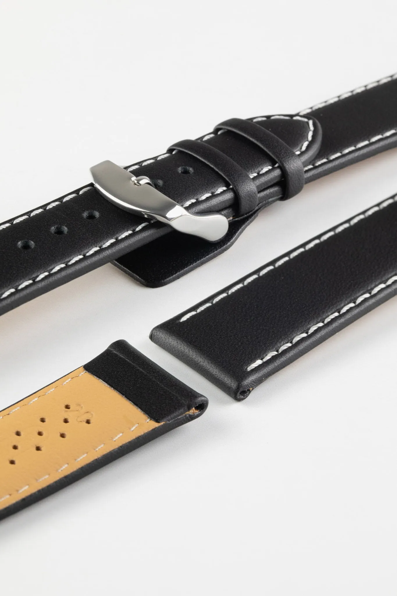 Di-Modell DENVER Calf Leather Watch Strap in BLACK / WHITE