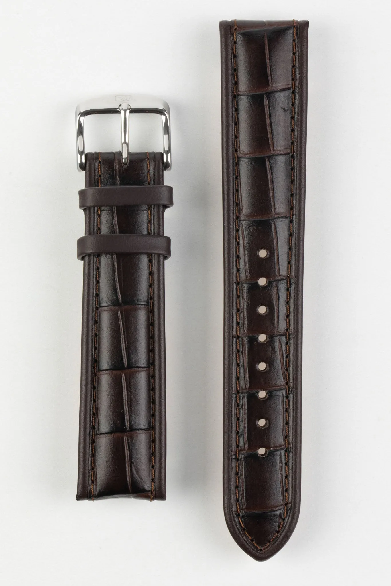 Di-Modell IMPERATOR Waterproof Alligator-Embossed Calfskin Watch Strap in BROWN