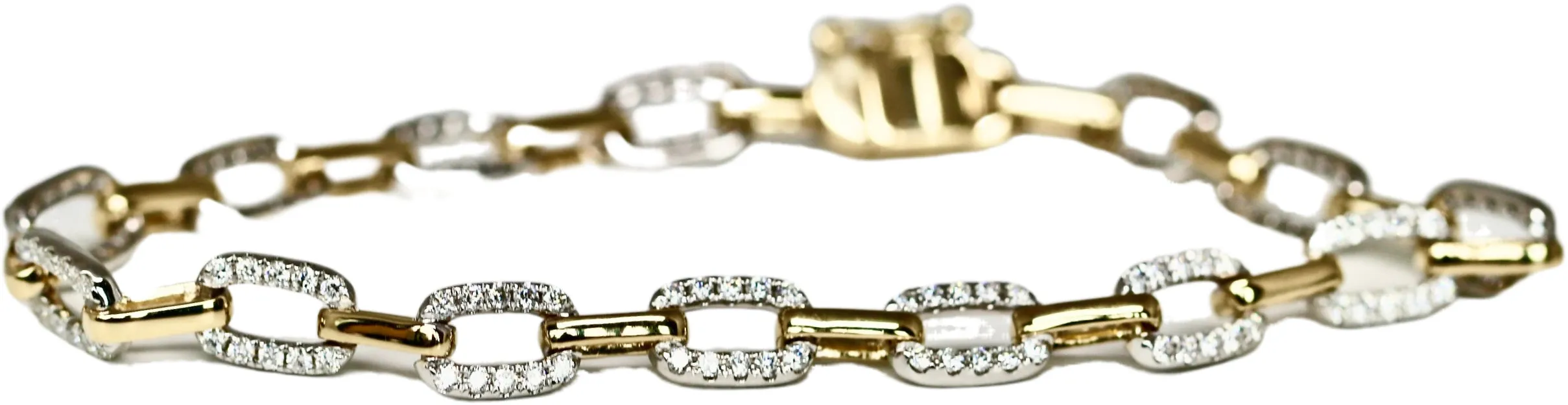 Diamond and Solid 14kt Gold Paperclip Chain Tennis Bracelet