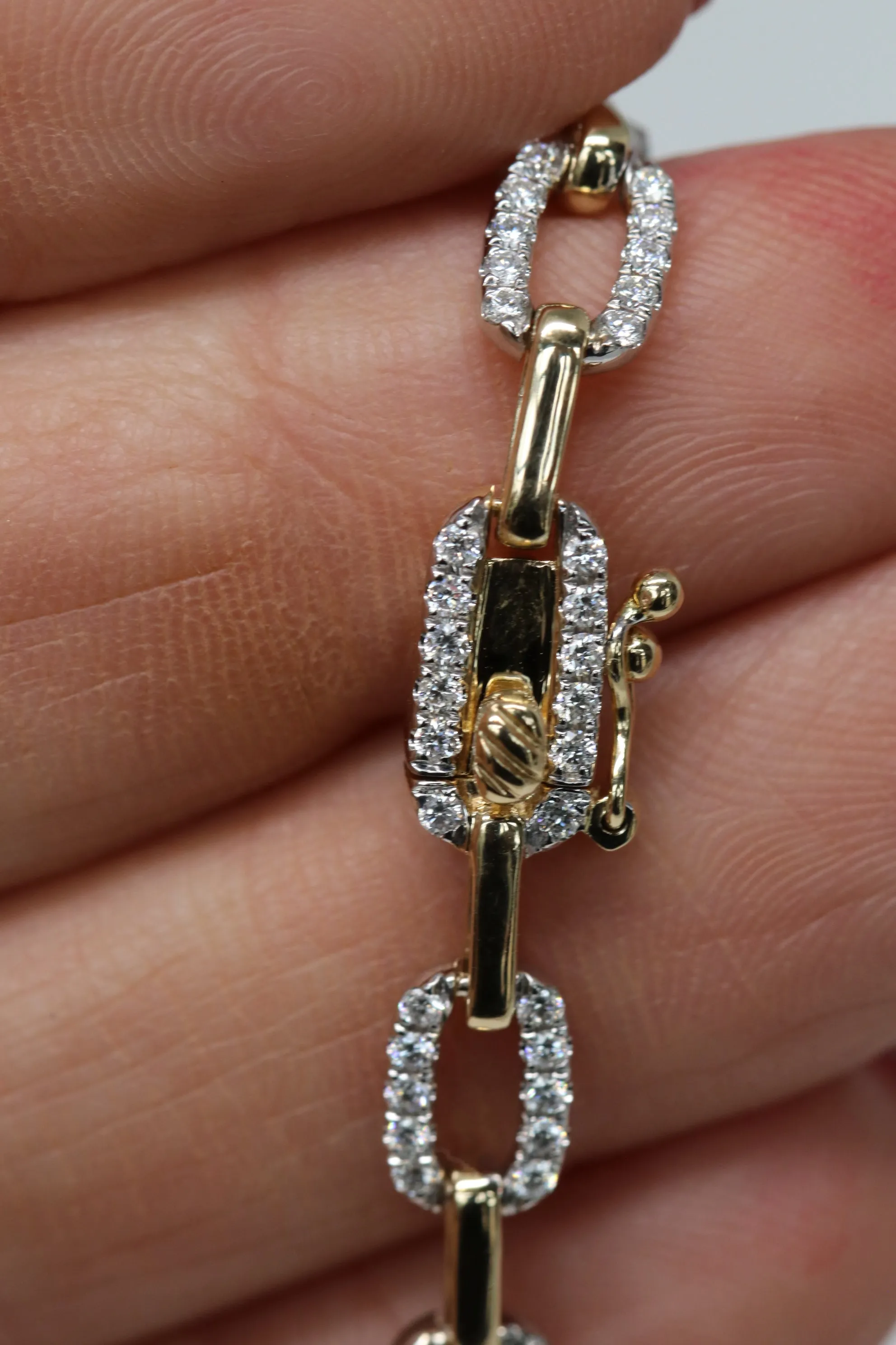Diamond and Solid 14kt Gold Paperclip Chain Tennis Bracelet