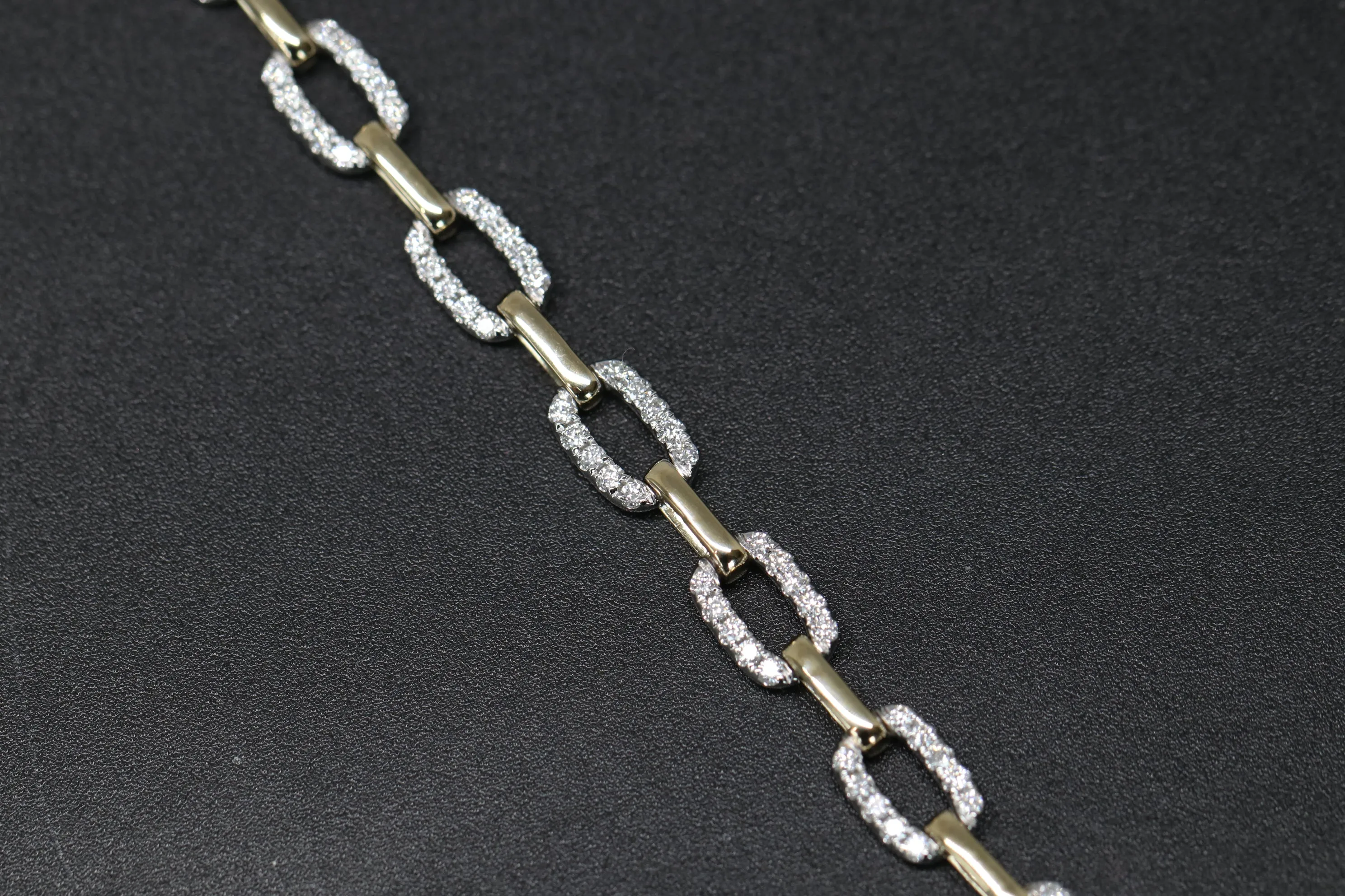 Diamond and Solid 14kt Gold Paperclip Chain Tennis Bracelet