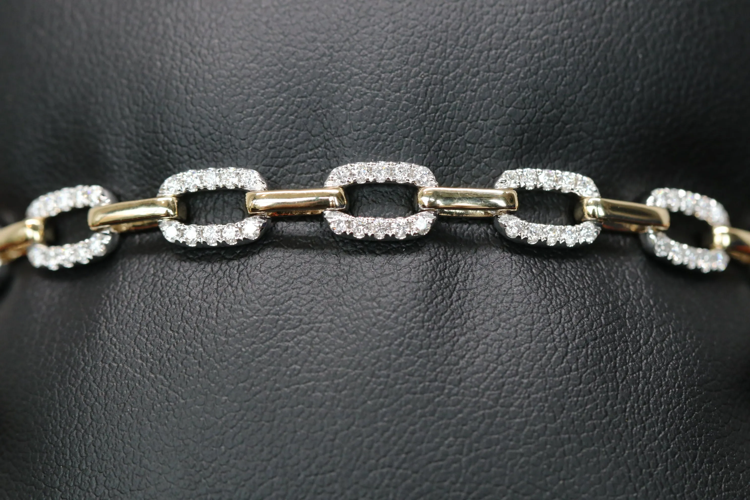 Diamond and Solid 14kt Gold Paperclip Chain Tennis Bracelet