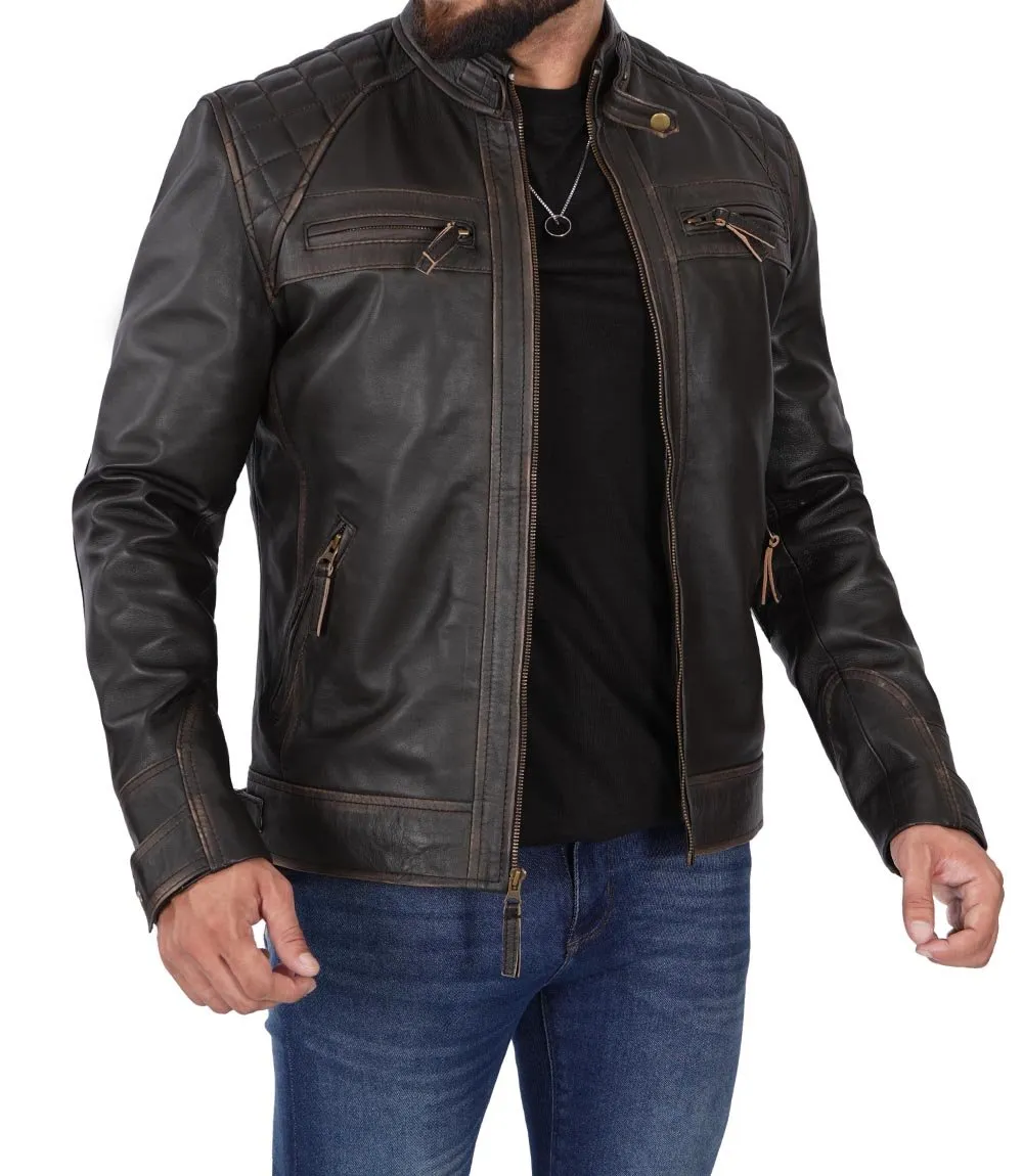 Diamond Men's Tall Distressed Brown  Motorcycle Leather Jacket