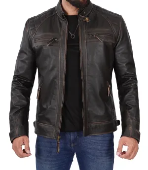 Diamond Men's Tall Distressed Brown  Motorcycle Leather Jacket