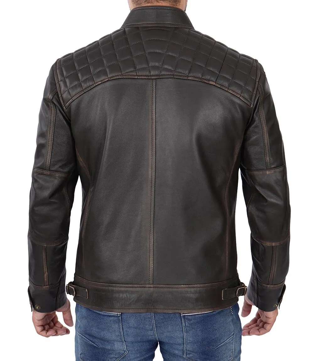 Diamond Men's Tall Distressed Brown  Motorcycle Leather Jacket