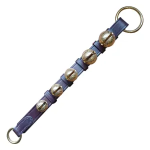 Door Hanging Bells, Double Sewn Brown Leather Strap, 5 Solid Brass Bells