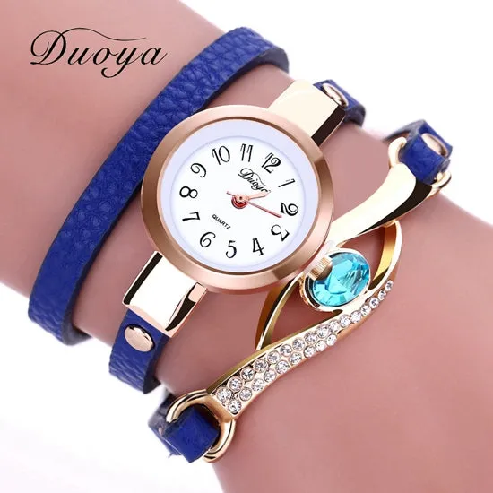 Duoya Brand Watch Women Luxury Gold Eye Gemstone Dress Watches Women Gold Bracelet  Halloween Gift Leather Quartz Wristwatches
