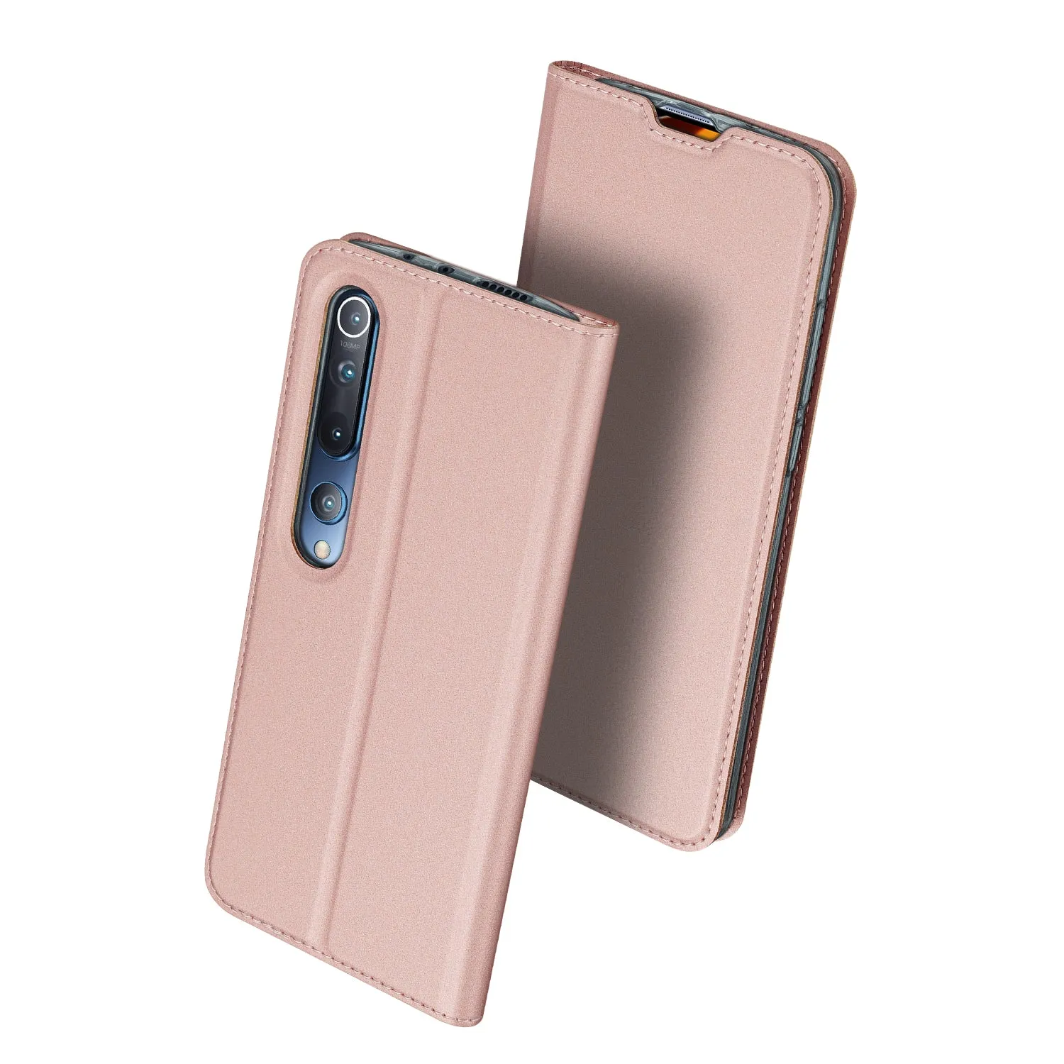 DUX DUCIS For XIAOMI 10/MI 10 Pro Fall Resistant Mobile Phone Cover Magnetic Leather Protective Case with Cards Slot Bracket Rose gold