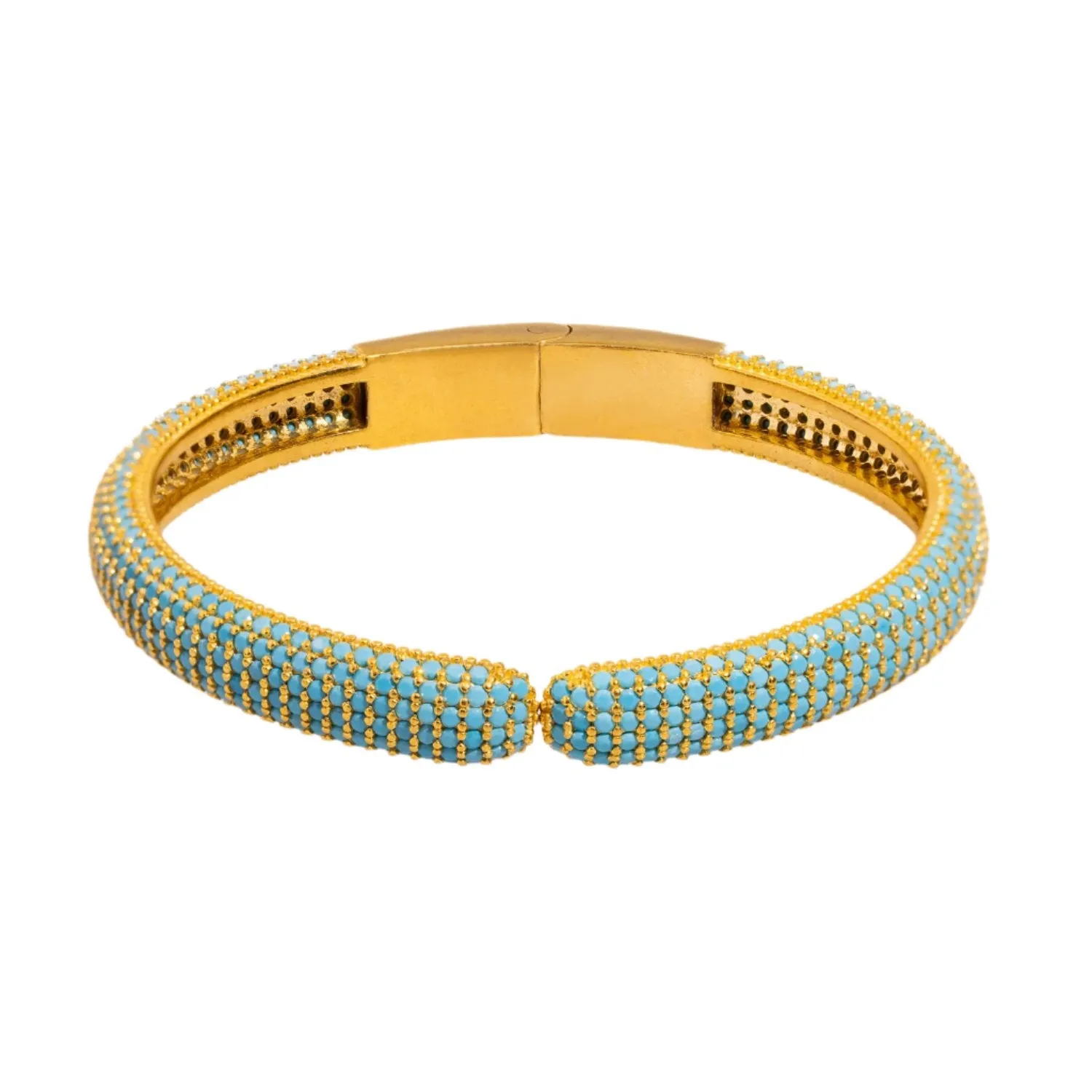 Elegant Turquoise & Gold Fashion Design Bangle Bracelet