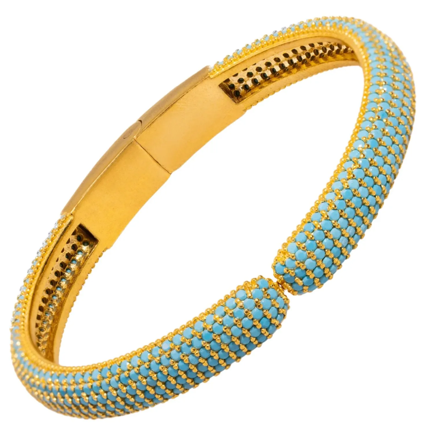 Elegant Turquoise & Gold Fashion Design Bangle Bracelet