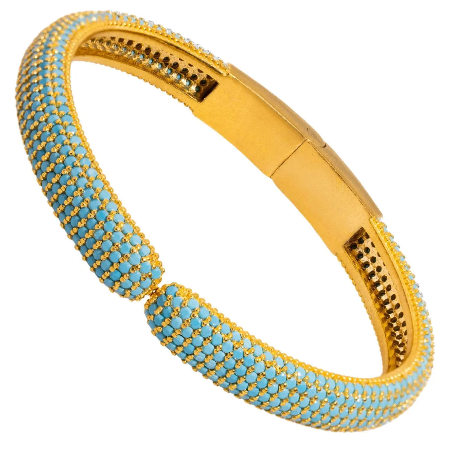 Elegant Turquoise & Gold Fashion Design Bangle Bracelet