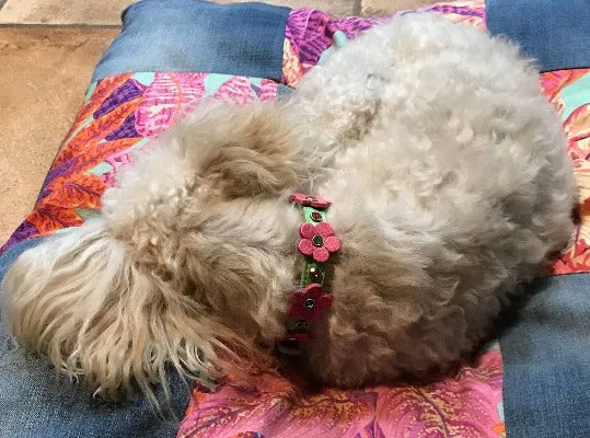 Ellie Flower Leather Dog Collar with Crystals on Flower & Strap