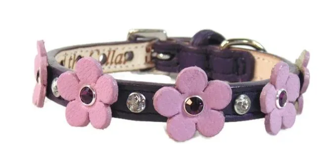Ellie Flower Leather Dog Collar with Crystals on Flower & Strap