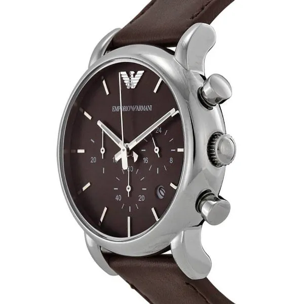 EMPORIO ARMANI Classic Brown Leather Strap Brown Dial Chronograph Quartz Watch for Gents - AR1734