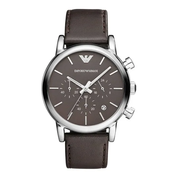EMPORIO ARMANI Classic Brown Leather Strap Brown Dial Chronograph Quartz Watch for Gents - AR1734