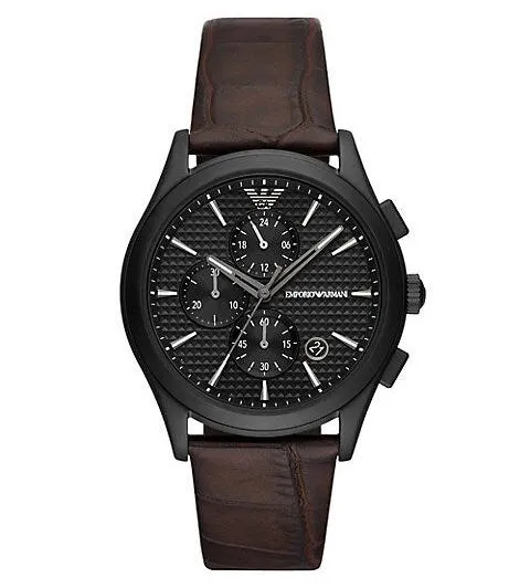 Emporio Armani Gents Chronograph Brown Leather Strap Watch