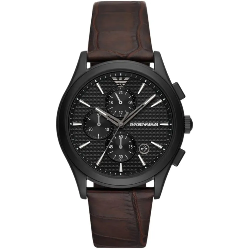 Emporio Armani Gents Chronograph Brown Leather Strap Watch