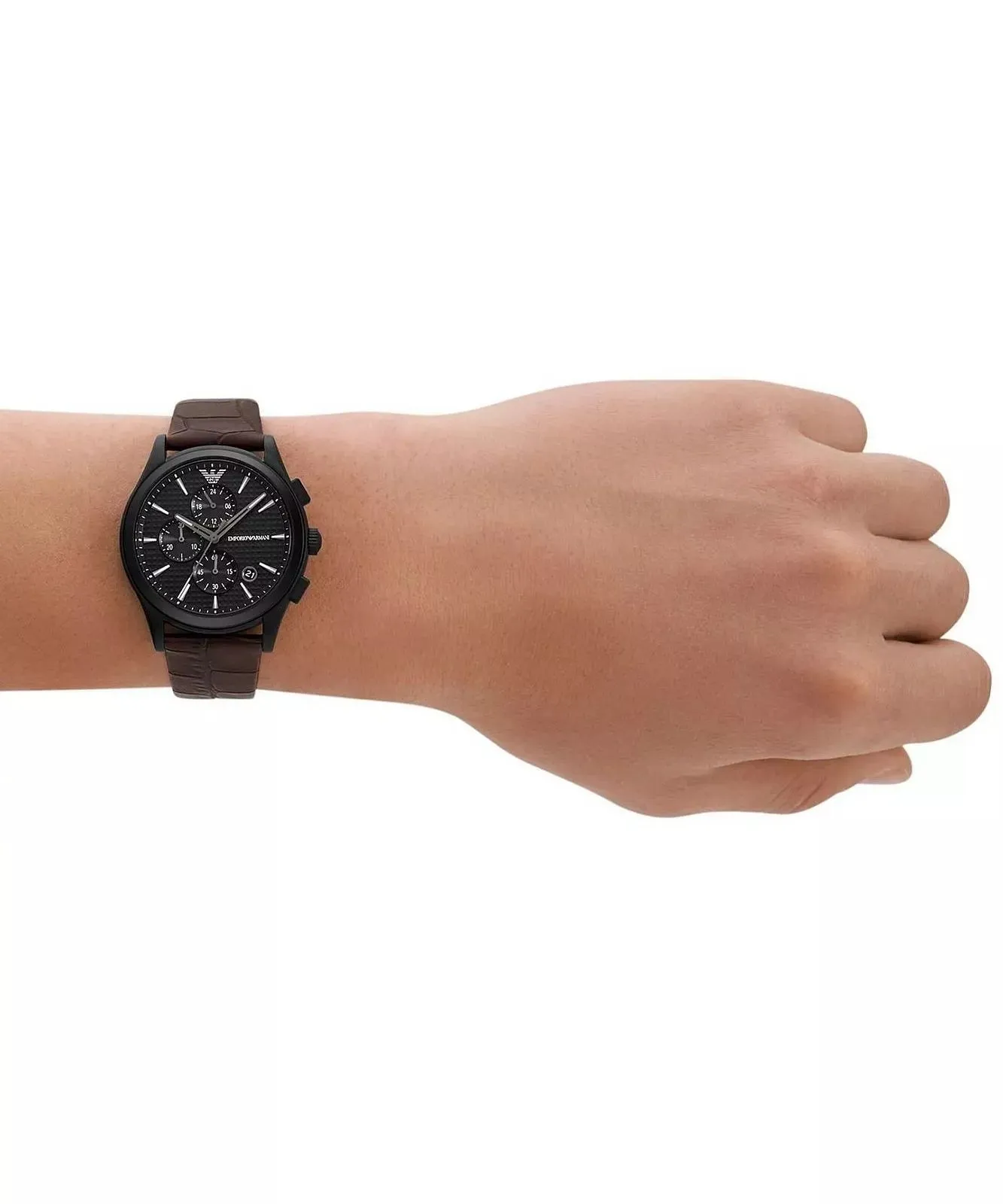 Emporio Armani Gents Chronograph Brown Leather Strap Watch