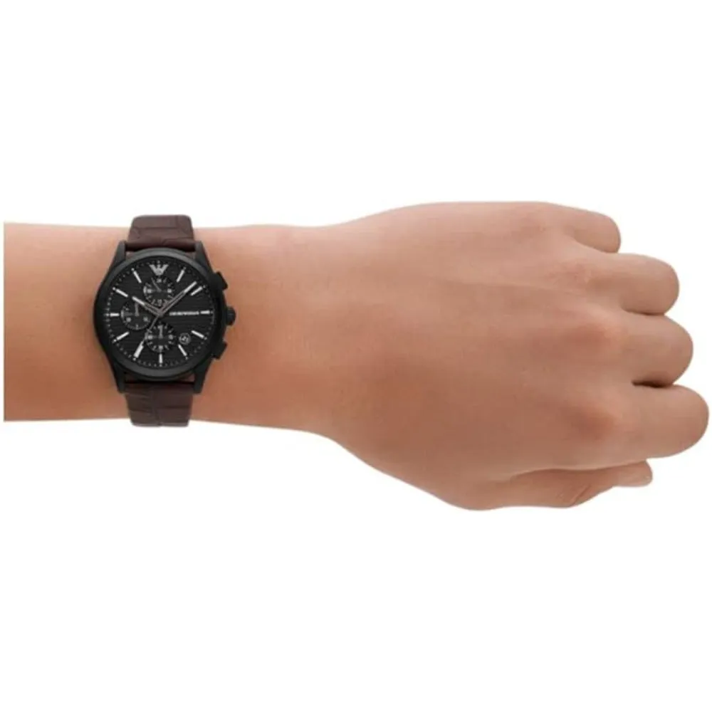 Emporio Armani Gents Chronograph Brown Leather Strap Watch