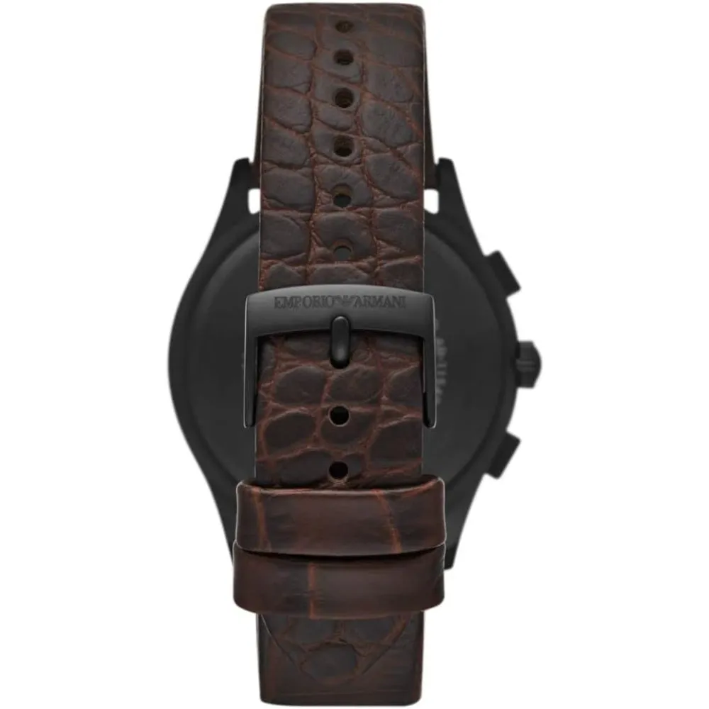 Emporio Armani Gents Chronograph Brown Leather Strap Watch