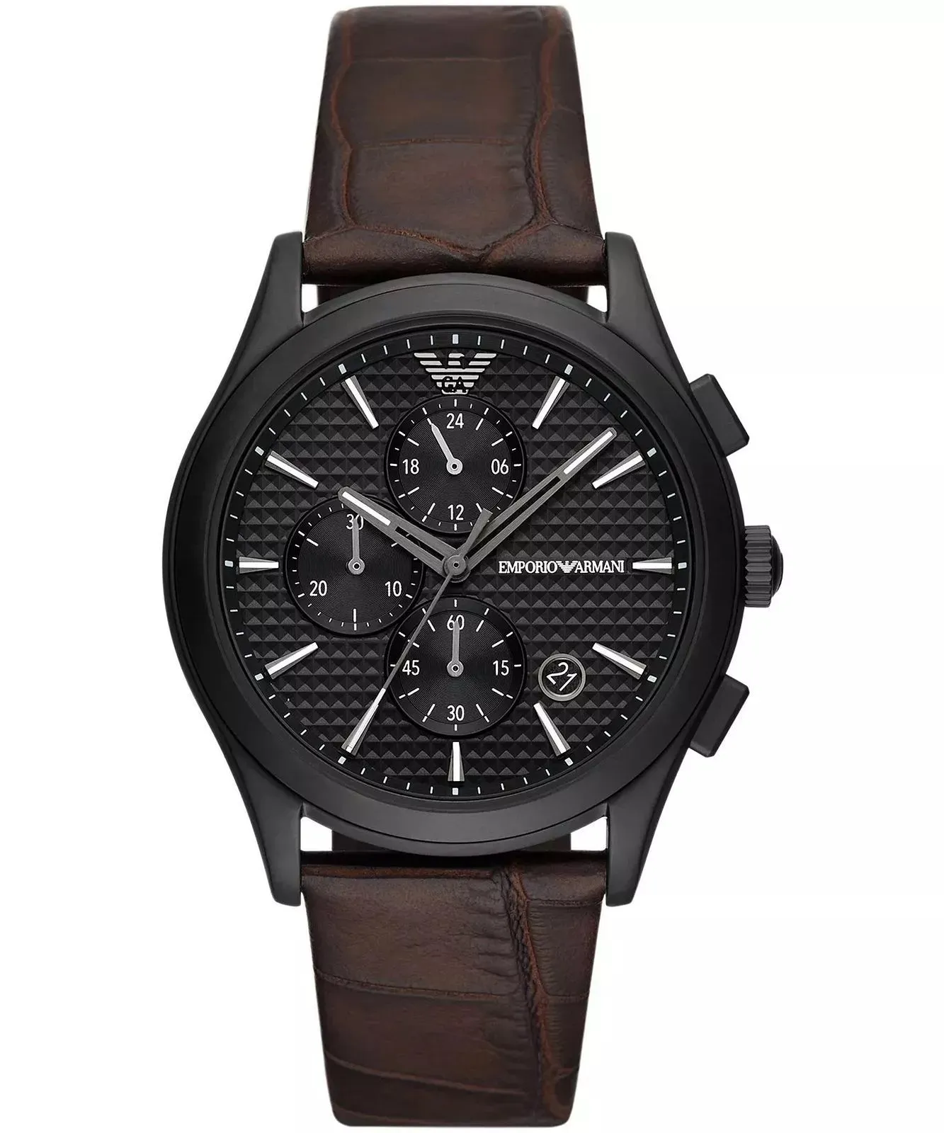 Emporio Armani Gents Chronograph Brown Leather Strap Watch