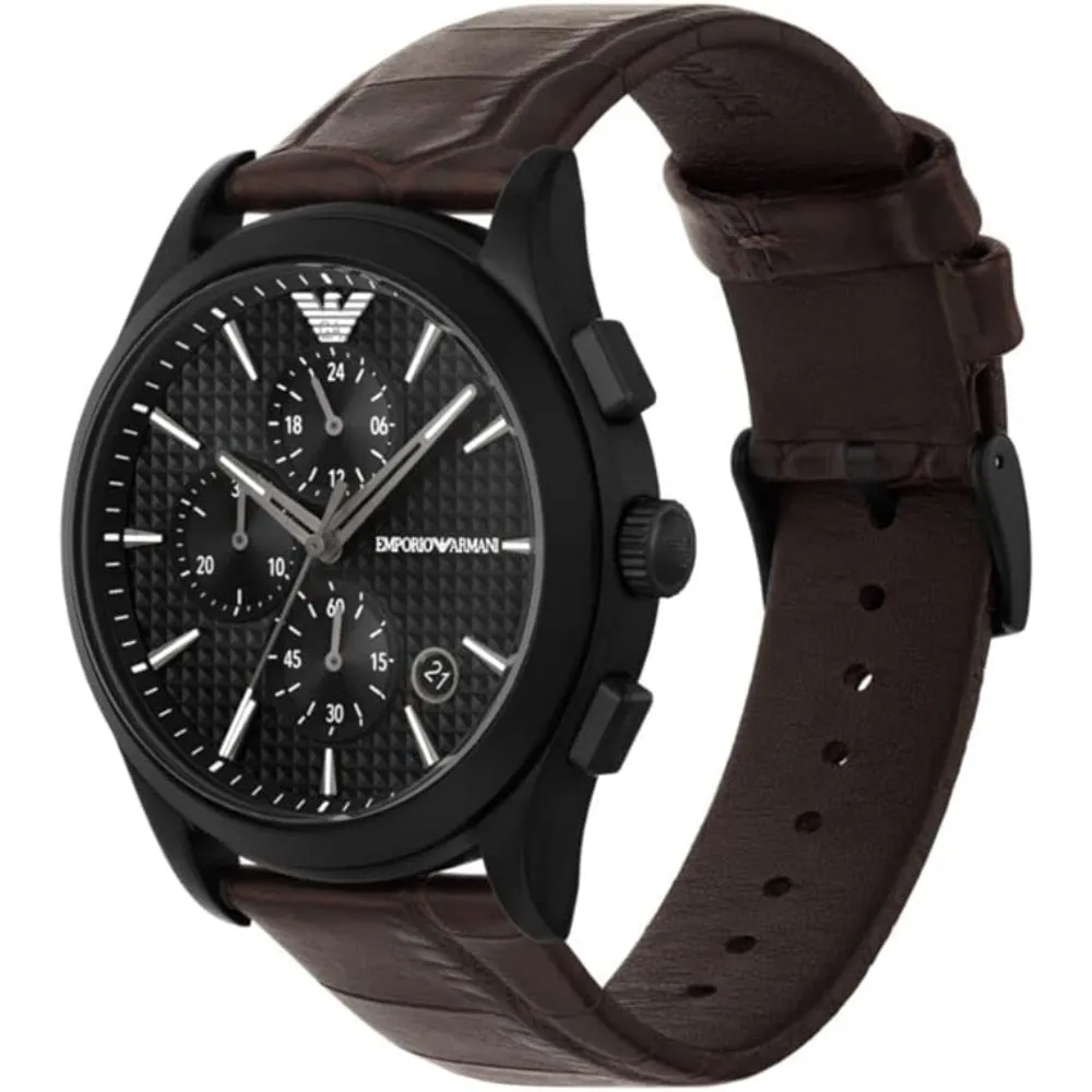 Emporio Armani Gents Chronograph Brown Leather Strap Watch