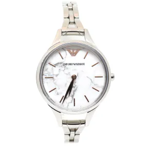 Emporio Armani Ladies Watch Ss Case & Bracelet With Marble Dial & Rosegold Index