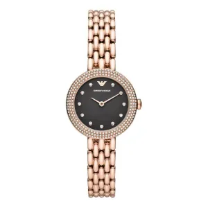 Emporio Armani Rose Gold Leather Strap Black Dial Quartz Watch for Ladies - AR11372