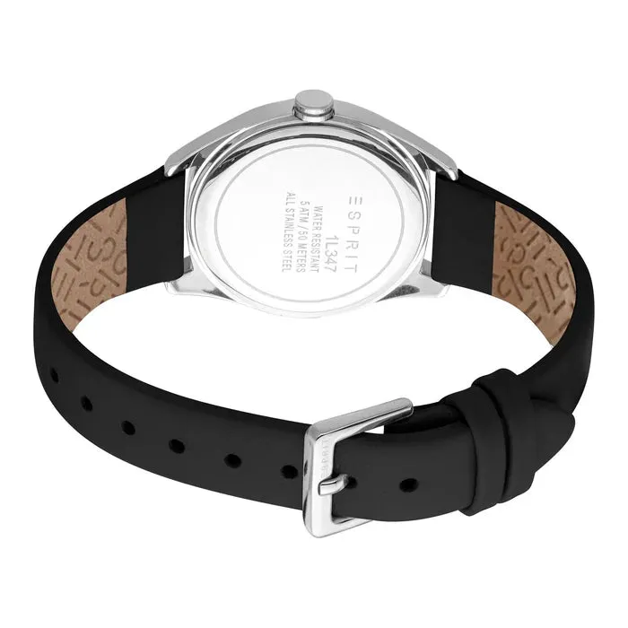 Esprit Celia Ladies Silver Dial Black Leather Strap Watch with Date
