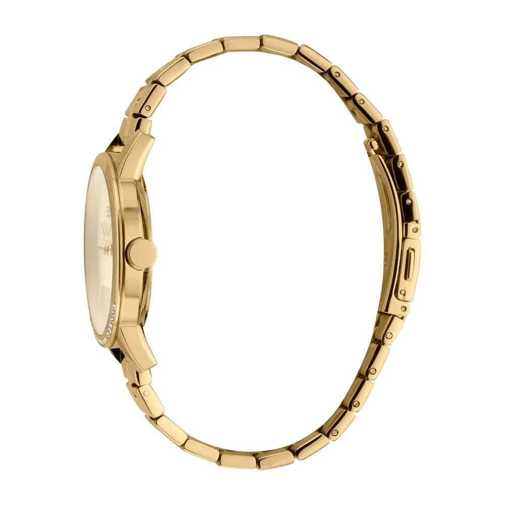 Esprit Ladies IP Gold Stainless Steel Watch Stones on Bezel Silver Color Dial & Metal Bracelet