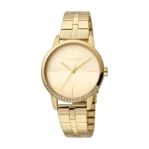 Esprit Ladies IP Gold Stainless Steel Watch Stones on Bezel Silver Color Dial & Metal Bracelet