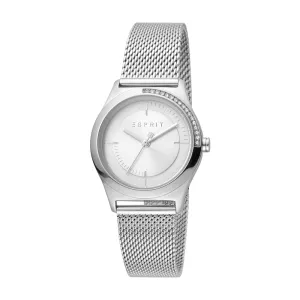 Esprit Ladies Stainless Steel Watch Stones on Bezel Silver Color Dial & Mesh Bracelet