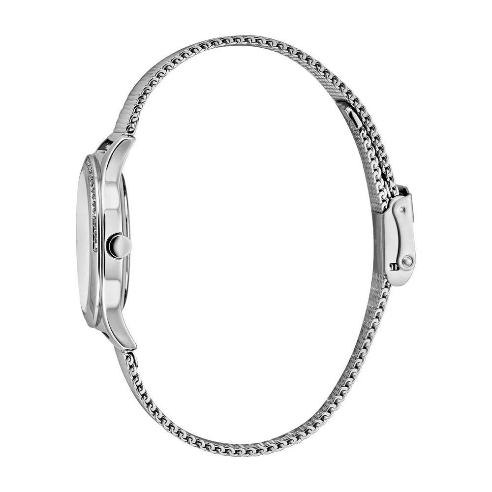 Esprit Ladies Stainless Steel Watch Stones on Bezel Silver Color Dial & Mesh Bracelet