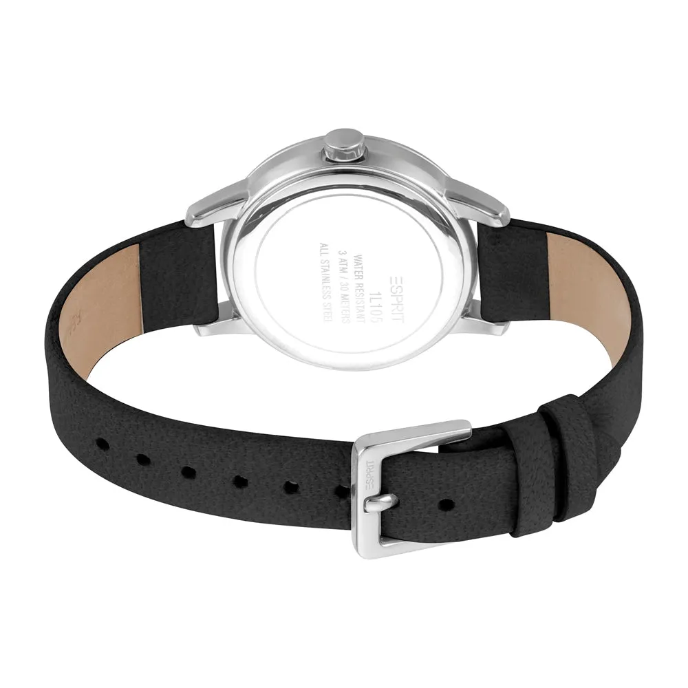 Esprit Ladies Stainless Steel Watch White Dial & Black Leather strap