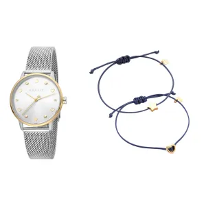 Esprit Ladies Watch Silver Color MeshÂ Bracelet & White Dial Set With Accessories