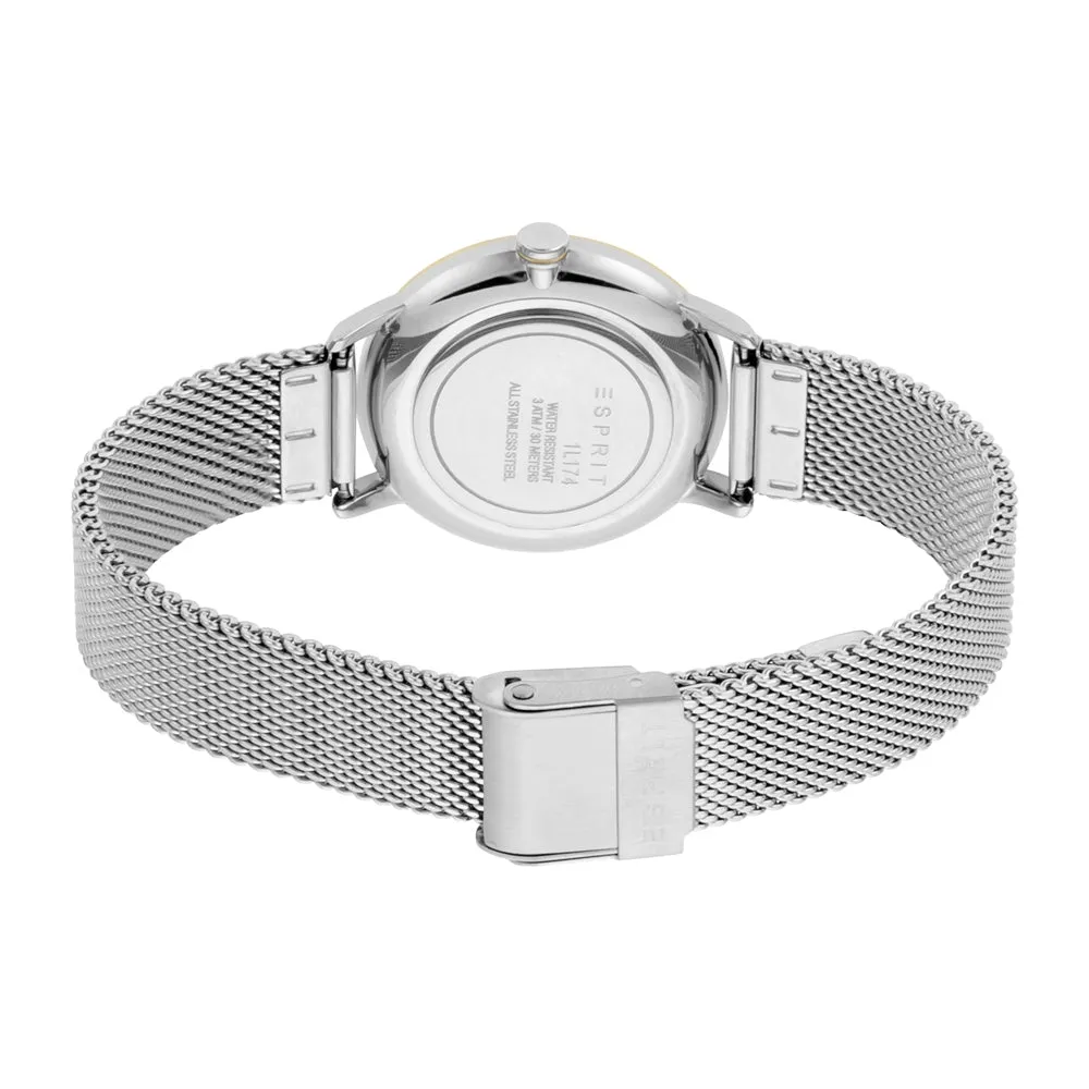 Esprit Ladies Watch Silver Color MeshÂ Bracelet & White Dial Set With Accessories