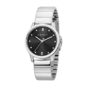 Esprit Ladies Watch Silver Color Stainless Steel BraceletÂ & Black Dial With Stone