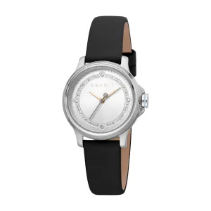 Esprit Ladies Watch With Black Leather Strap & White Dial With Stone