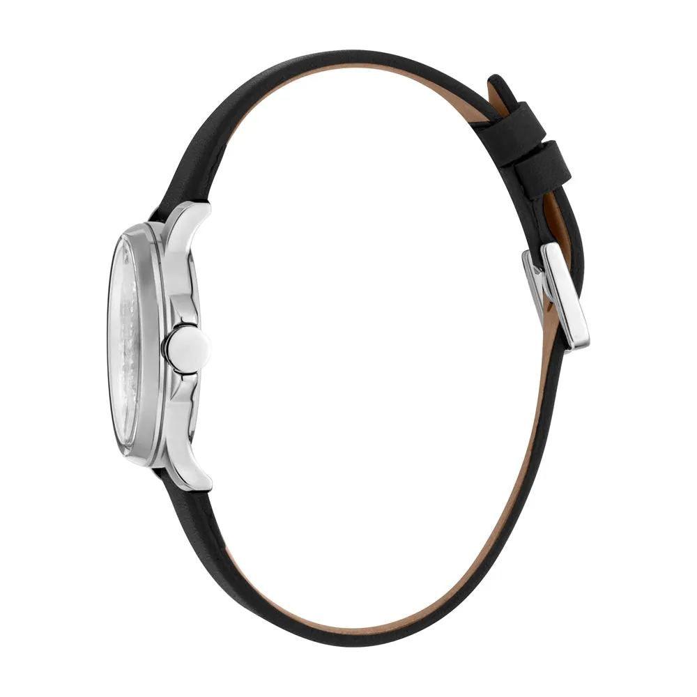 Esprit Ladies Watch With Black Leather Strap & White Dial With Stone